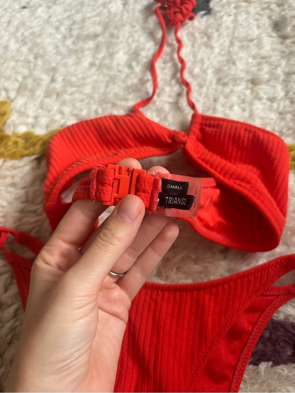 Triangl Red Ribbed Tie-Side Bikini Set - Women Swim